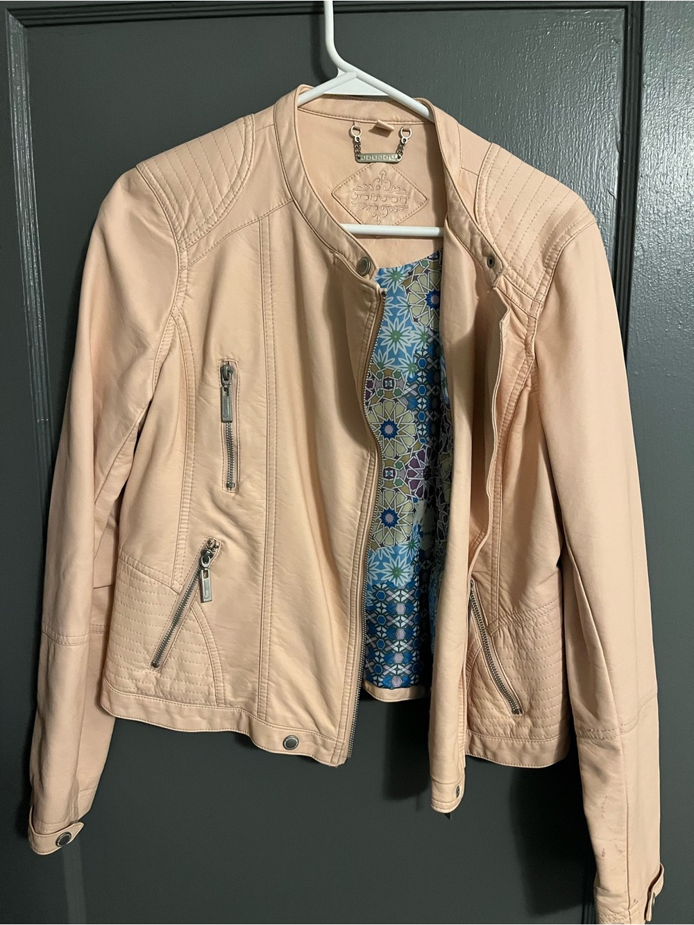 Jou Jou Pale Blush Faux Leather Moto Jacket